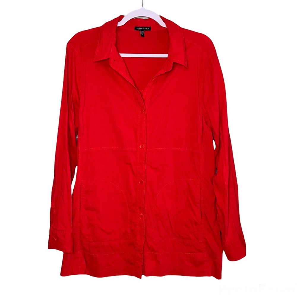 Eileen Fisher Long Linen Blend Red “Shacket”
